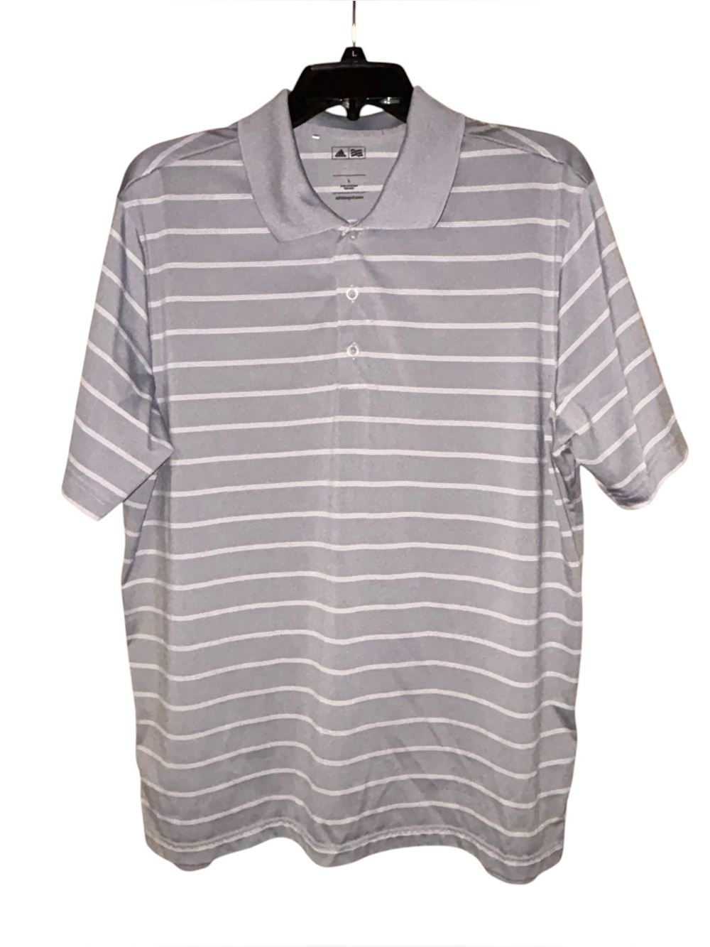 Adidas Puremotion Men’s Gray Striped Golf Polo Shirt Large Performance Athletic